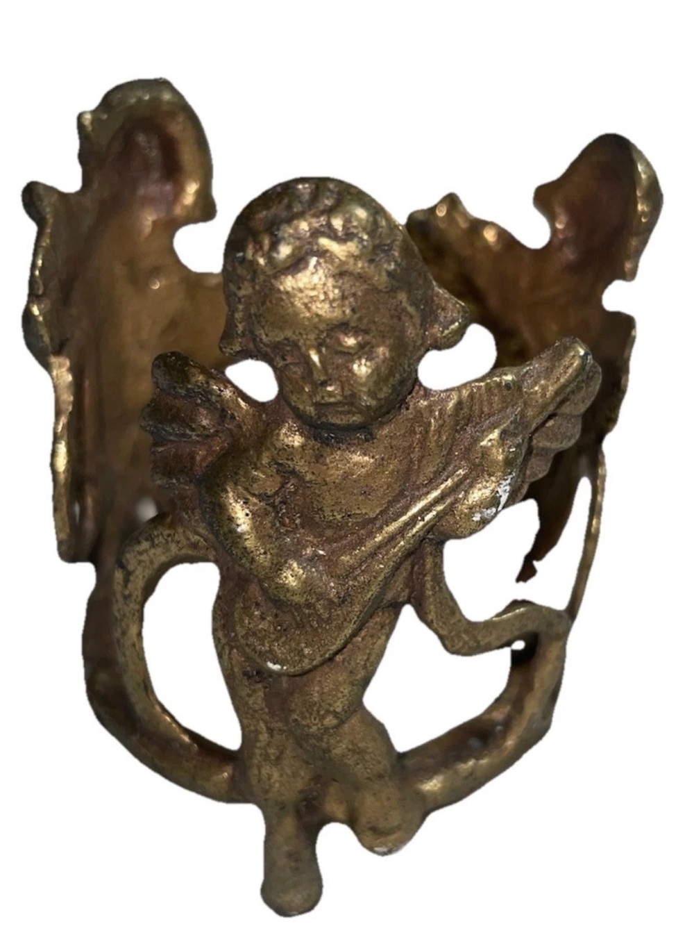 Vintage French Brass Cherub Candelabra Three Arm Candle Holder Angel Antique